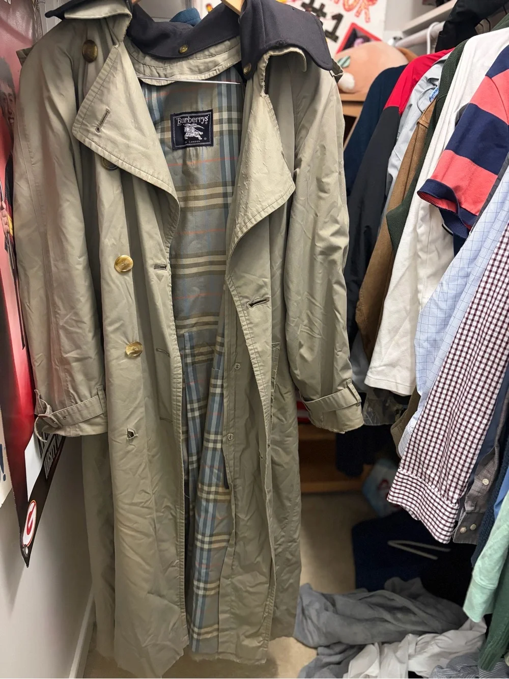 Burberry Khaki Trench Coat with Plaid Lining